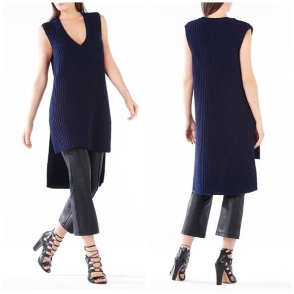BCBGMaxAzria Simonette Navy Blue Tunic Sweater Tank S