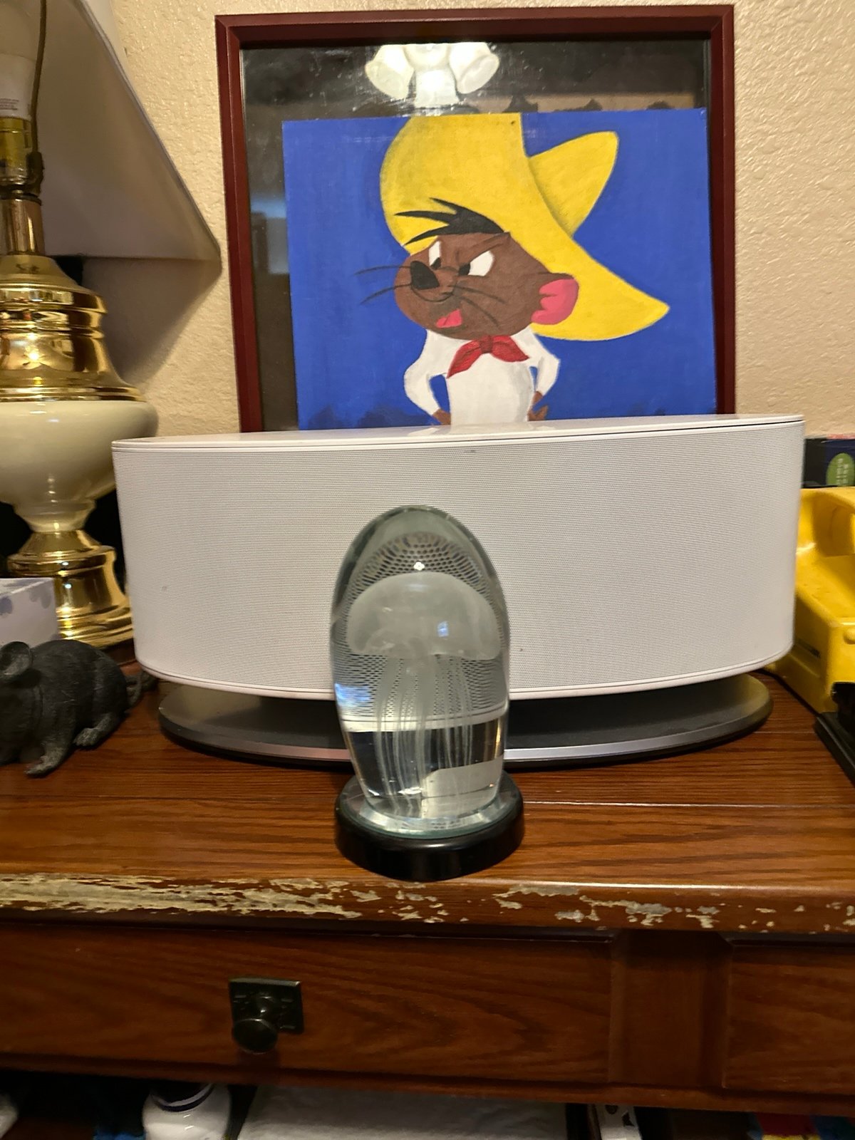 Real Jelly Fish Sealed in Glass Display Set on Light Carousel