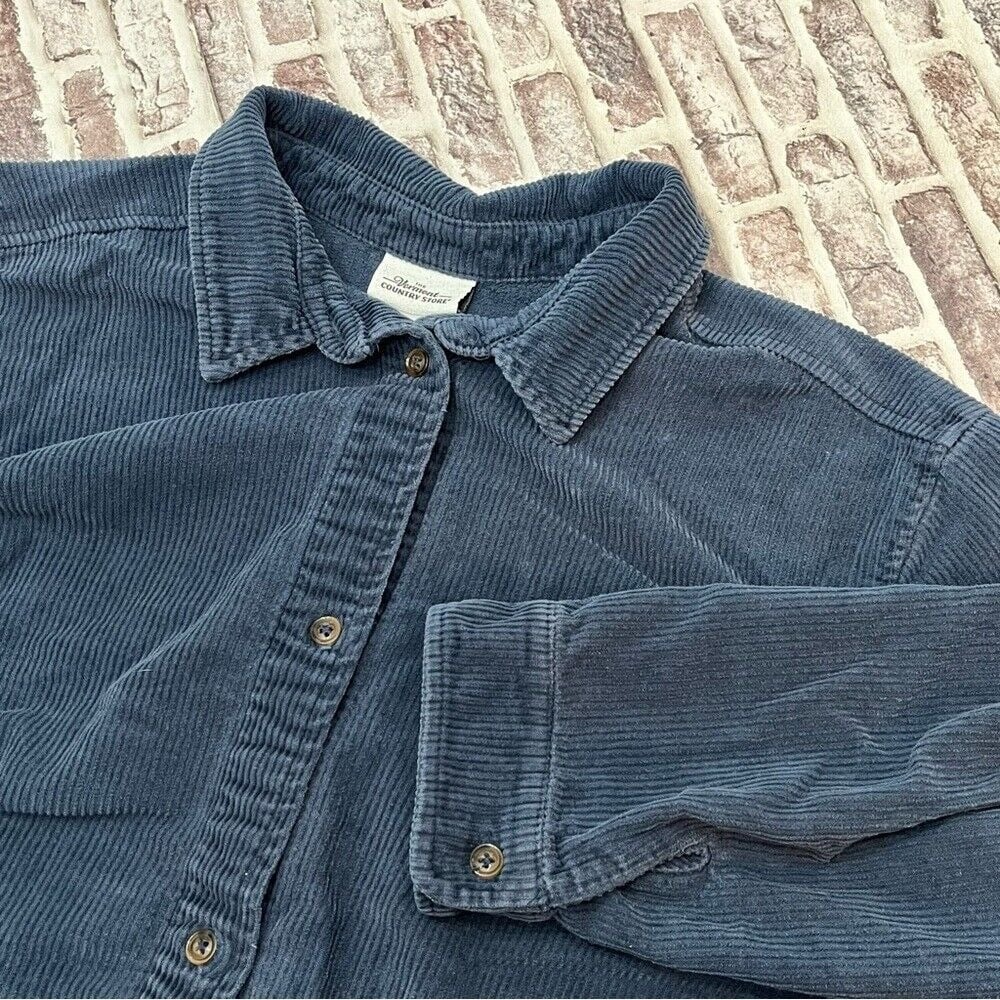 Vermont Country Store Women's Shirt Corduroy Button Down Shacket Blue 1X