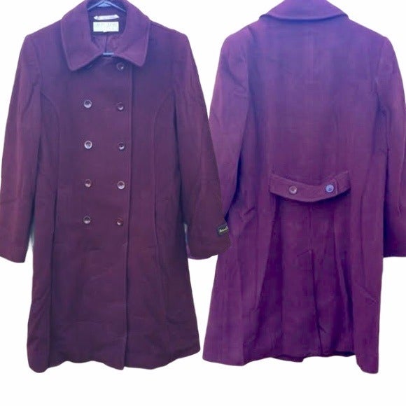 Wool Maroon Pea Coat Larry Levine