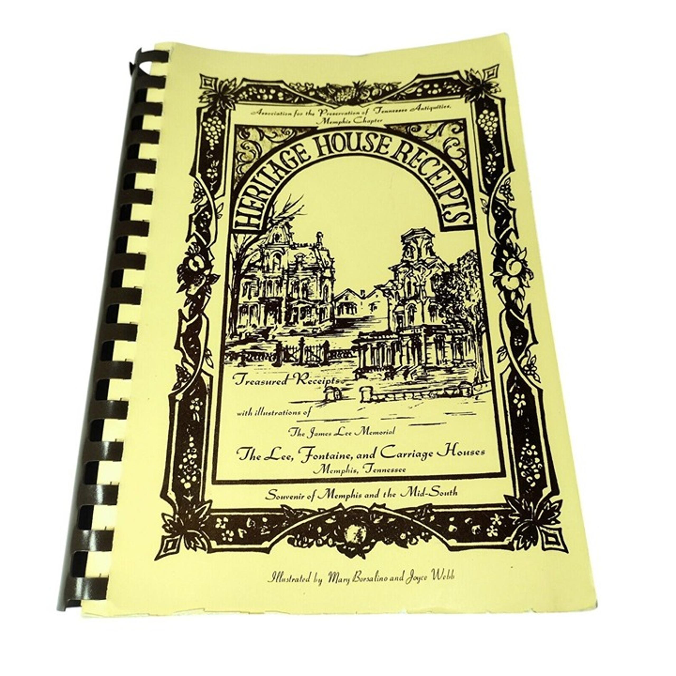 Heritage House Recipes Spiral Cookbook Vtg Illustrated Carriage Houses Memphis