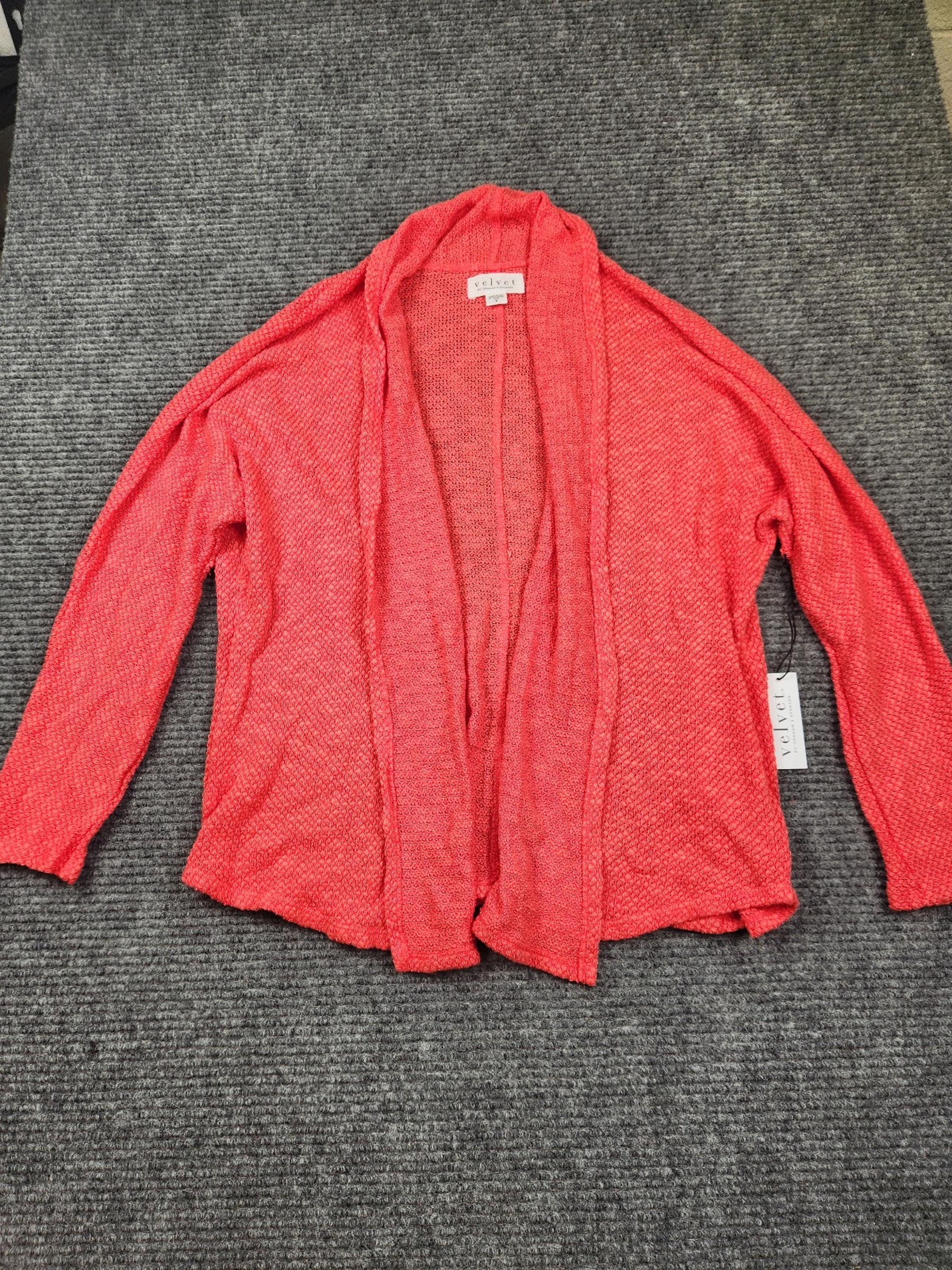 Velvet By Graham And Spencer Coral Hibiscus Open Cardigan Sweater Size Small NWT