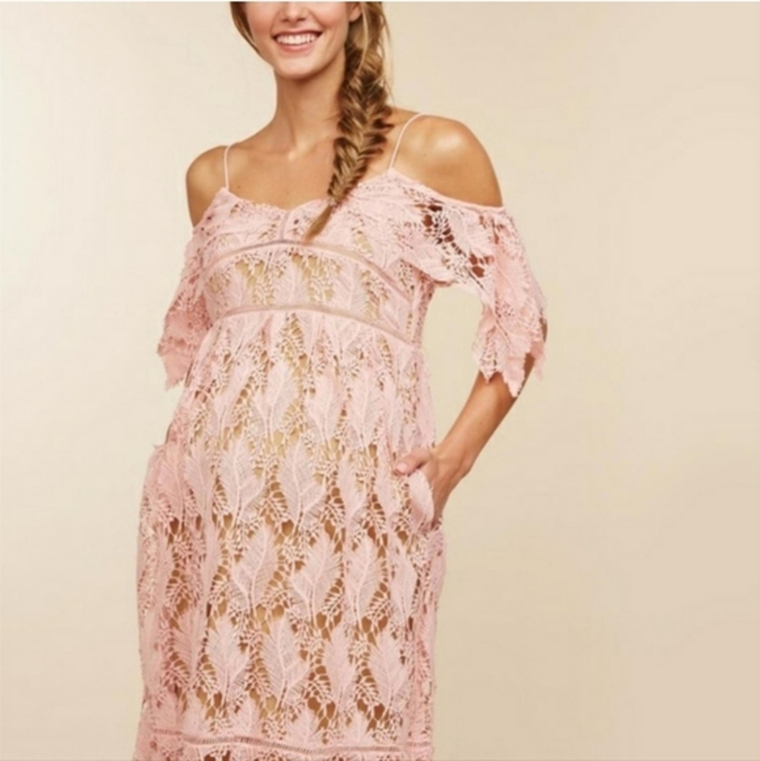 Motherhood Maternity Pink Lace Dress L