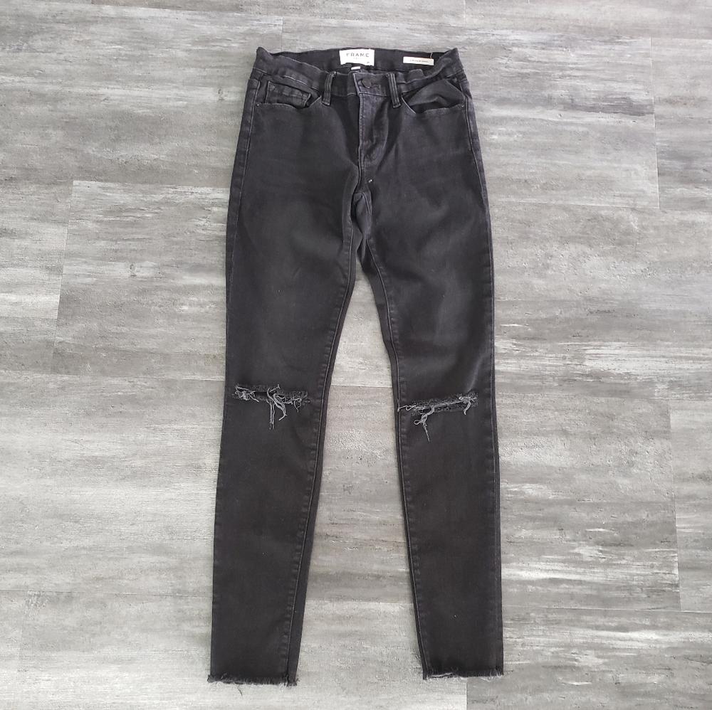 Black Slit Detailed Frame Denim Skinny Jean