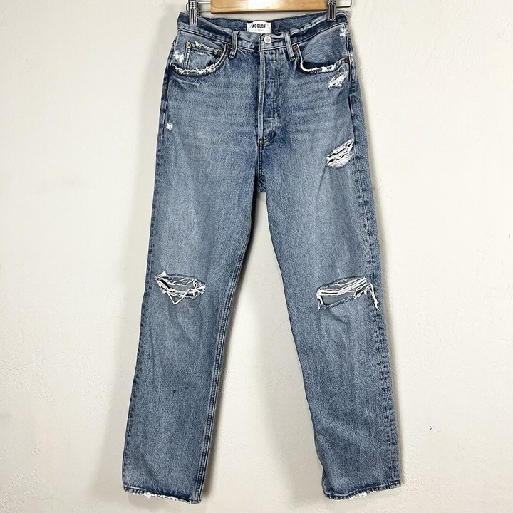 Agolde 90's Mid Rise Loose Jeans Isolate Distressed 100% Cotton Size 25