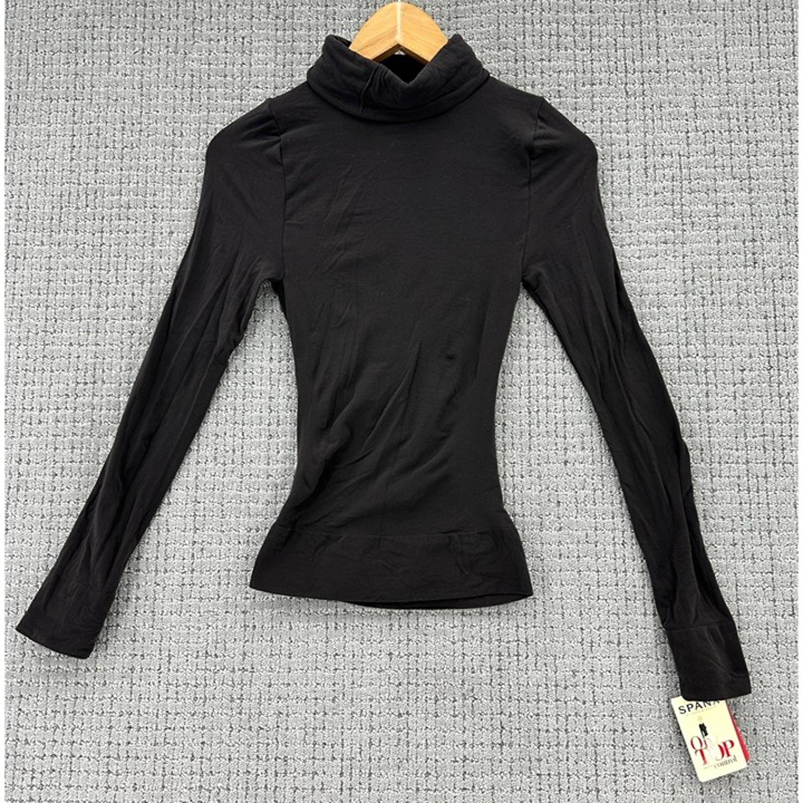 SPANX Top Womens Size L Black Brown Classic Turtleneck Long Sleeve Bittersweet