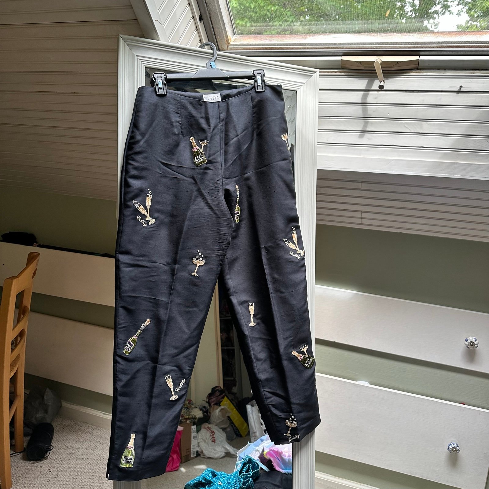 100% Silk Champagne Problems Wide Leg Pants