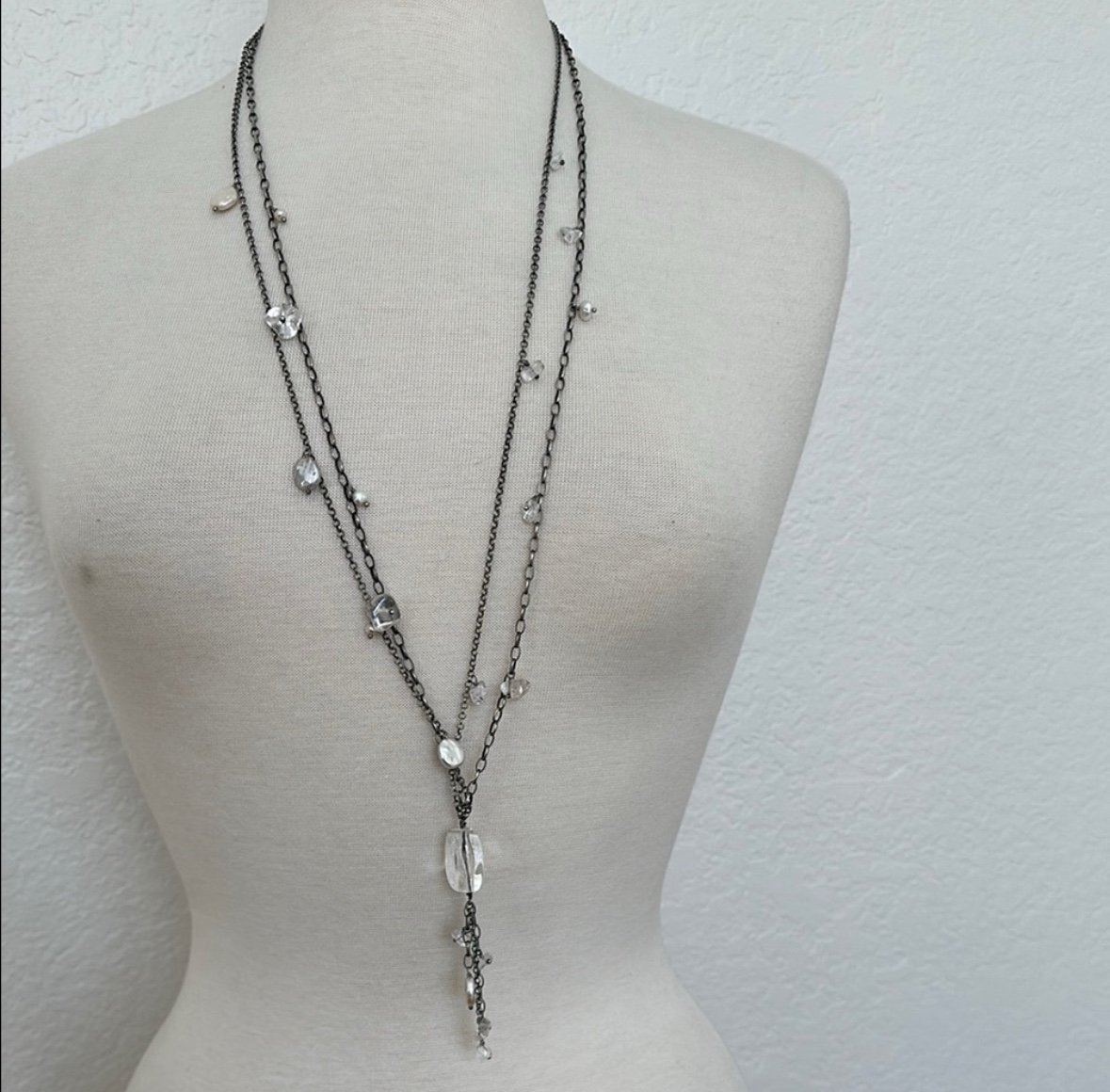 Silpada 35” Crystal and Freshwater Pearl Oxidized Sterling Silver Necklace N1492