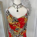 Y2K Boho Red Gold Paisley Low Cowl Neck Made in USA Halter Top Sz M