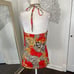 Y2K Boho Red Gold Paisley Low Cowl Neck Made in USA Halter Top Sz M