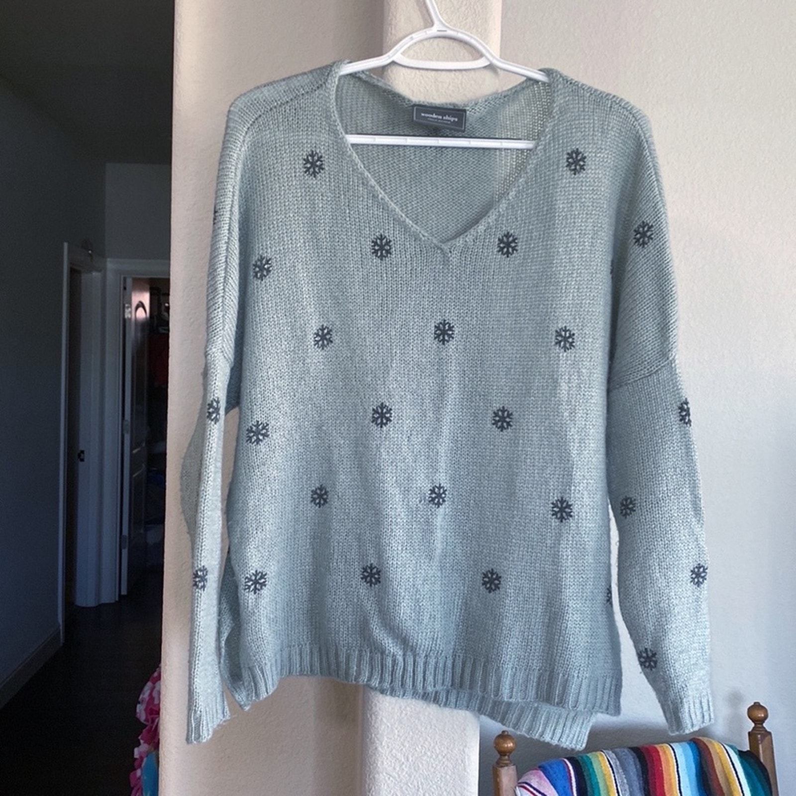 Wooden Ships mini snowflake sweater lightweight oversized mohair wool blend XS