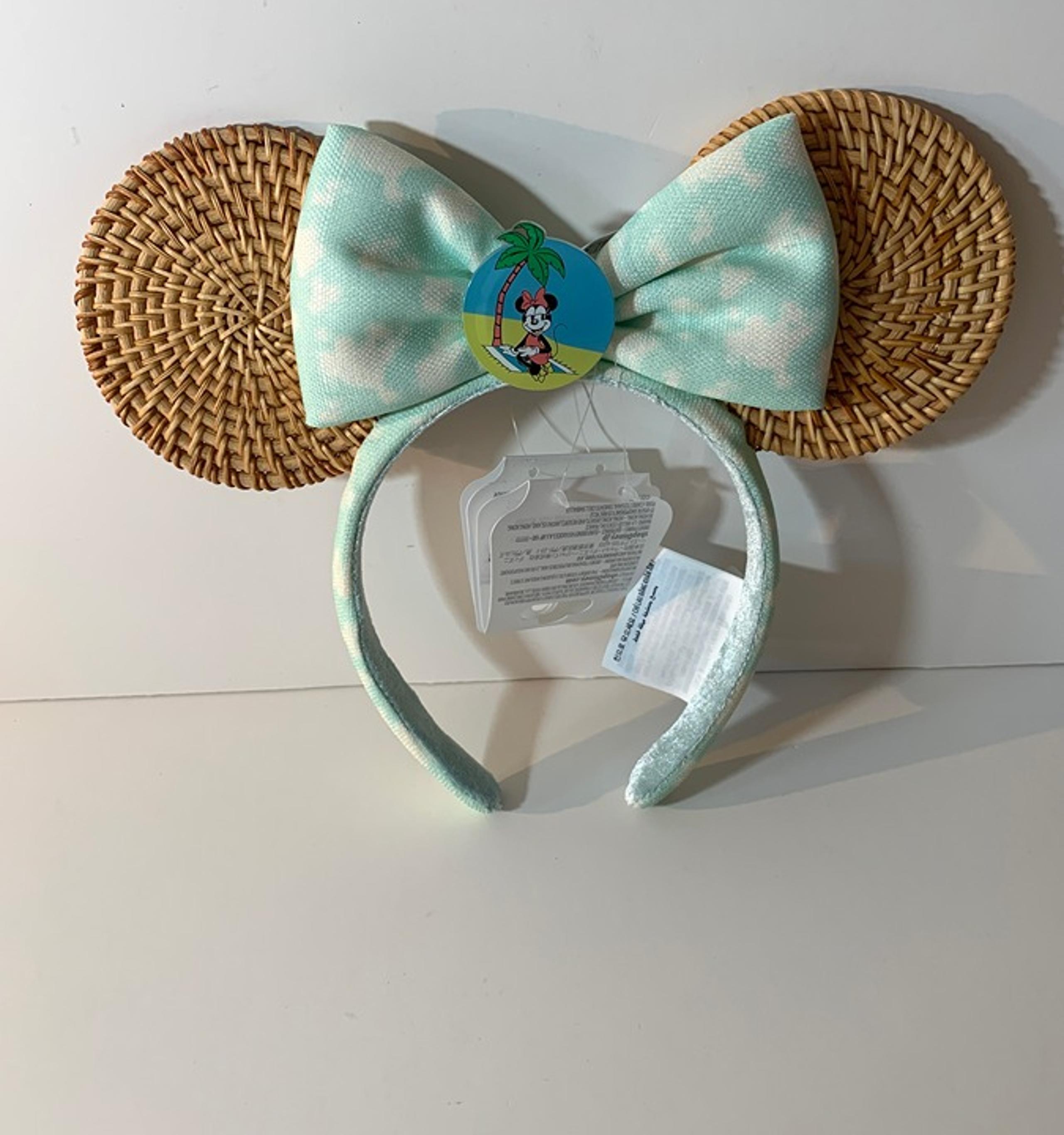 Disney Parks Minnie Mouse Summer Tropical Palm Tree Rattan Headband Ears New