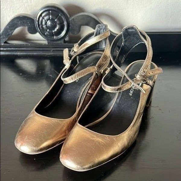 Rebecca Minkoff Brooke Gold Distressed Metallic Leather Heels Sandals
