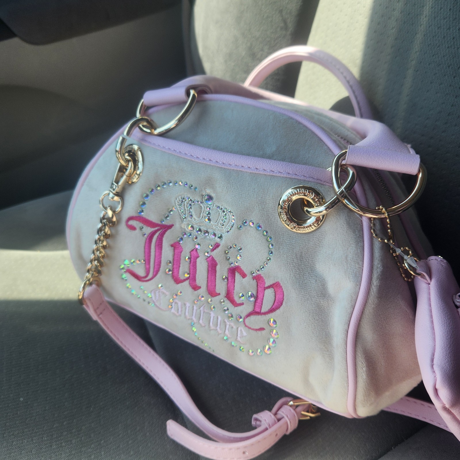 Juicy Couture pink and brown rare hard to find new velour bowler bag