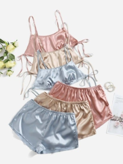 3 pair Tie Side Satin Cami PJ Set XLarge