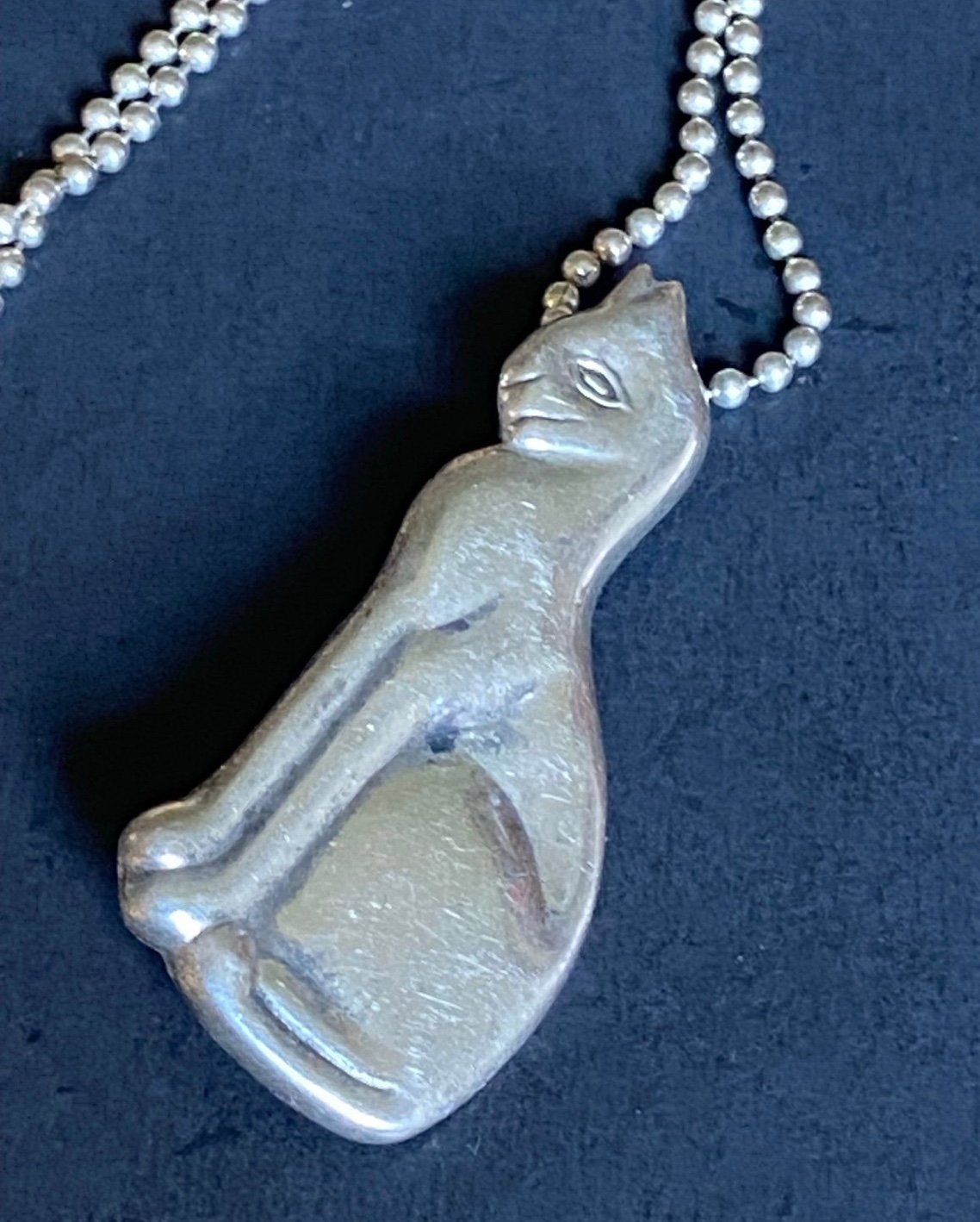 Vintage Sterling Silver Beaded Cat Necklace