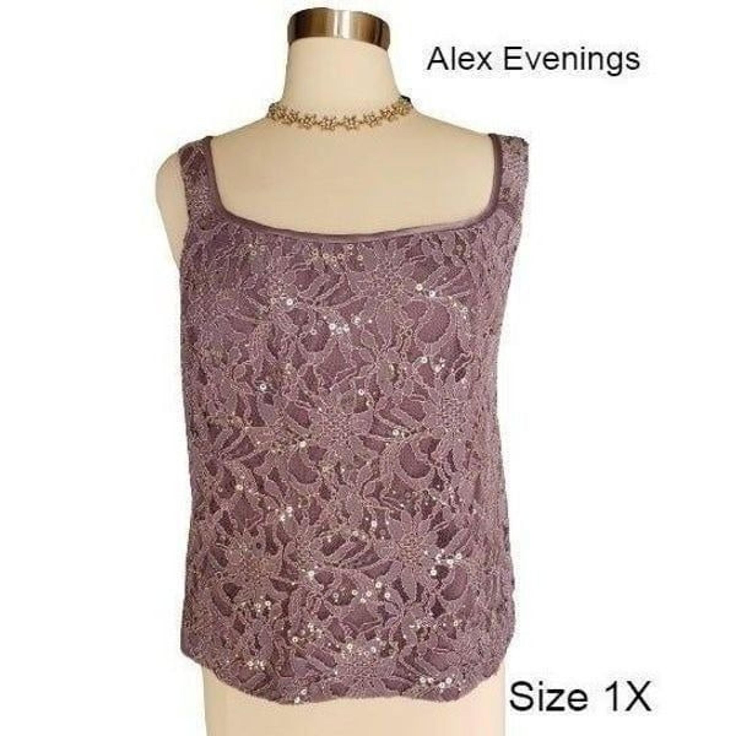 Alex Evenings Women's Evening Embroidered Sequin Shell Lilac Silver Sz 1X NWOT