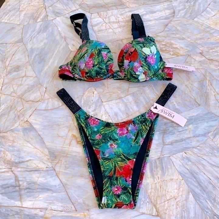 2 Pc Set 32B + Small Victorias Secret Swim Shine Strap Sexy Tee Bikini + Bottoms