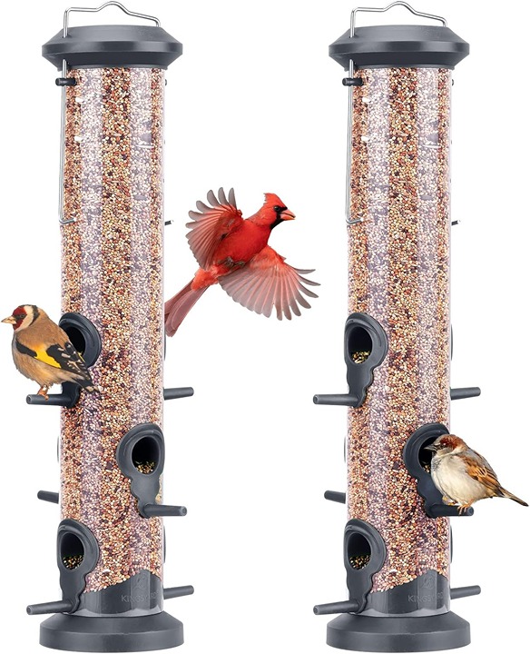 2 Pack Tube Feeders with 6 Feeding Ports for Outdoors