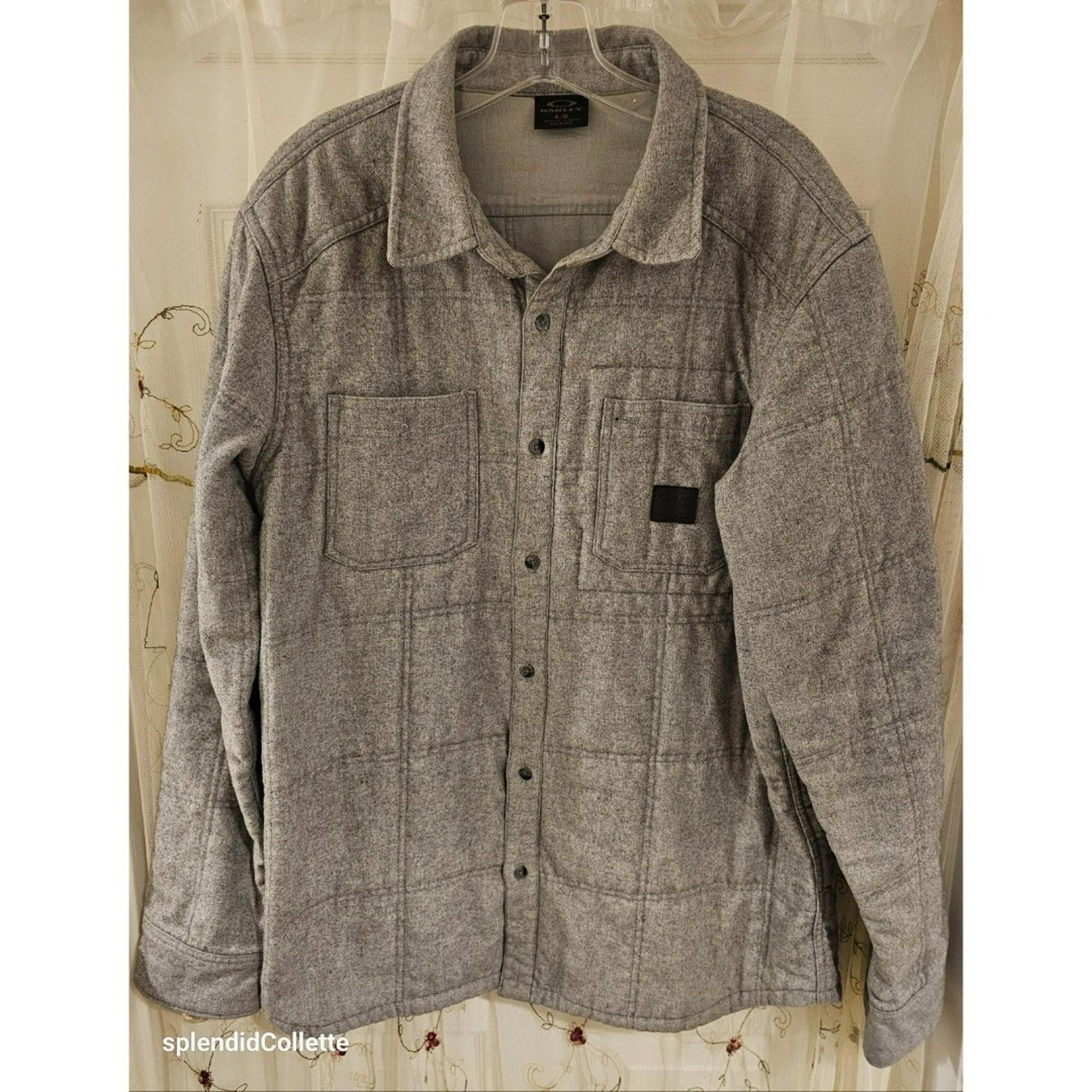 Men's Oakley button-up quilted lined Gray Flannel Shirt Jacket ~ Large