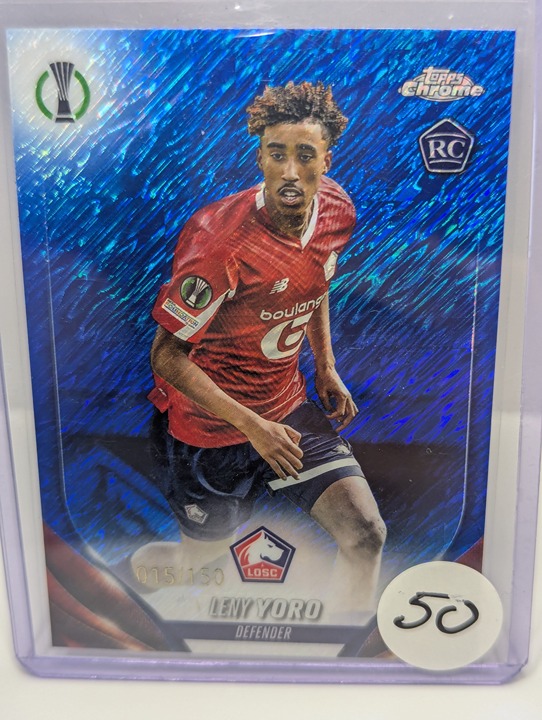 2023 Topps Chrome UEFA Club Leny Yoro Shimmer Blue Refractor