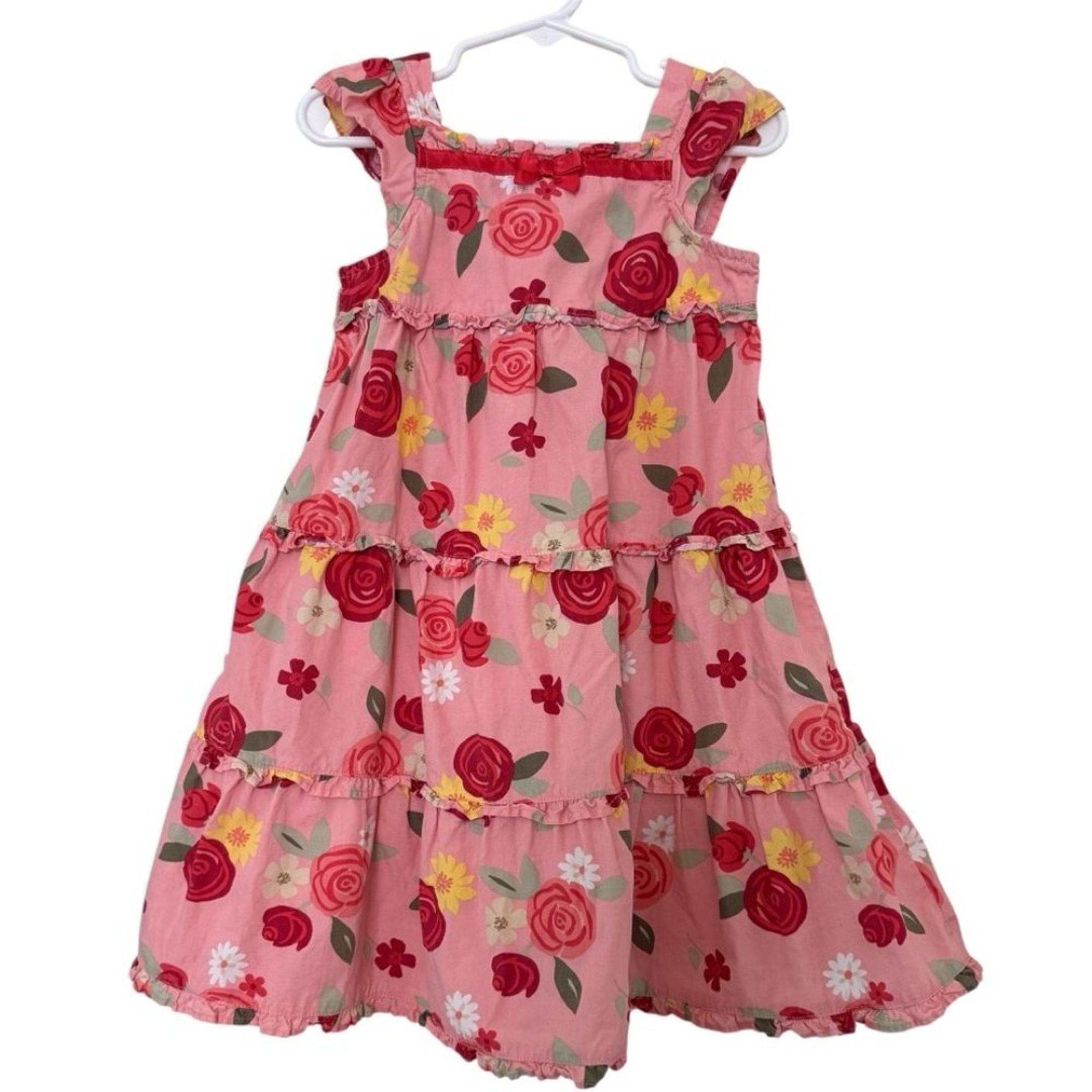Gymboree Pink Floral Roses Dress Short Sleeve Long Cotton Toddler Girls 3T