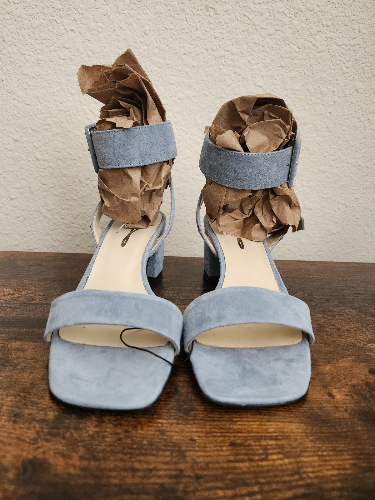 Manila Grace Pastel Blue Suede Block Heel Sandals Sz 6