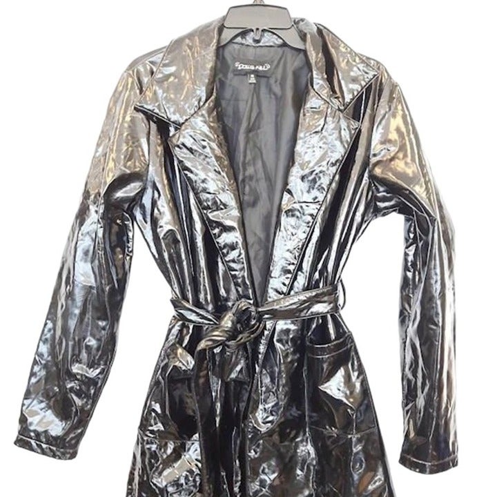 Black Dolls Kill Shiny Tie Trench Coat Size M