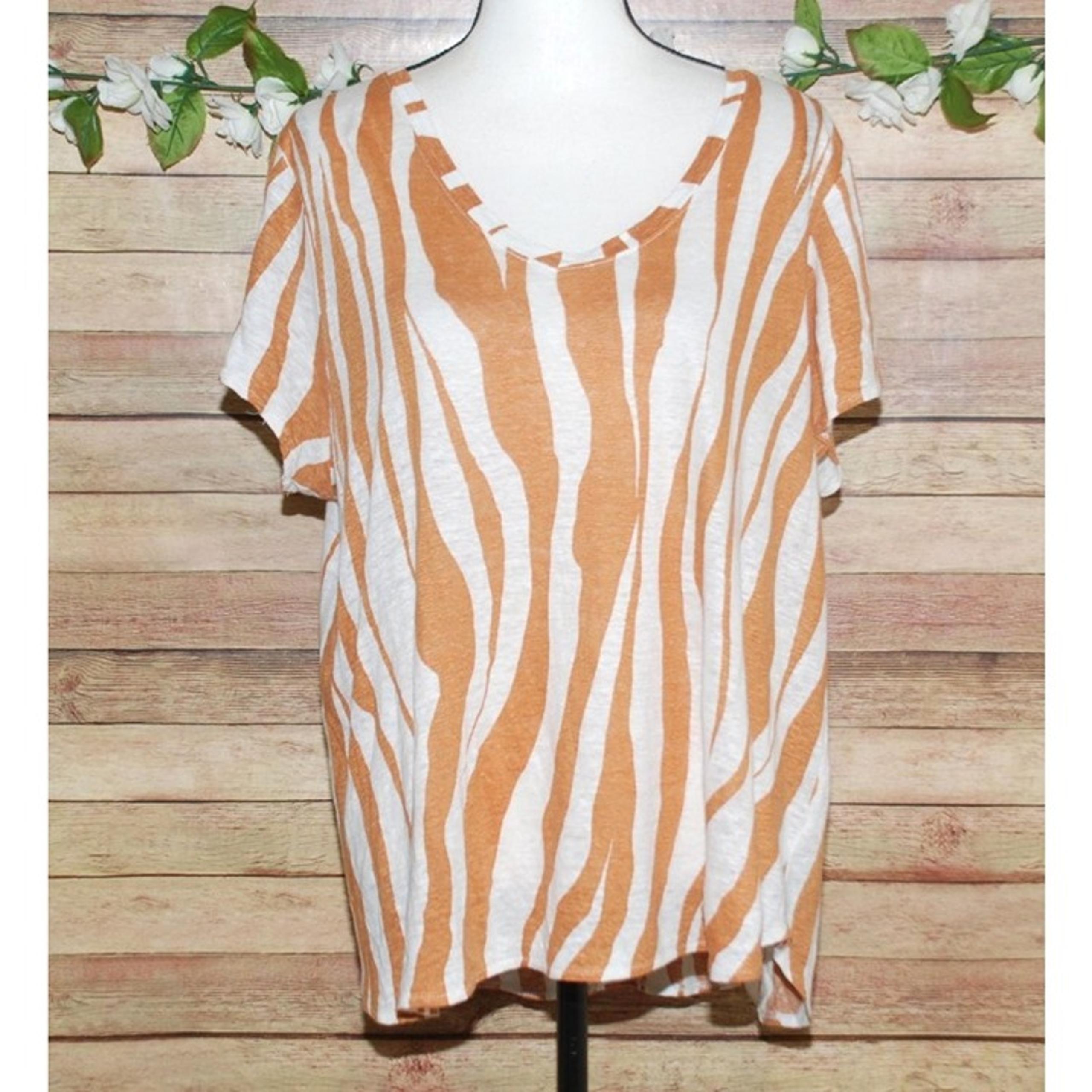 Rachel Zoe 100% Linen V-Neck Shirt Top Size 1X Zebra Animal Print  Short Sleeve