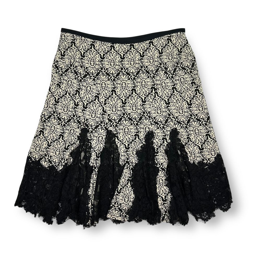 Diane Von Furstenberg Silk Elegant Black & White Lace A-Line Skirt Womens 10
