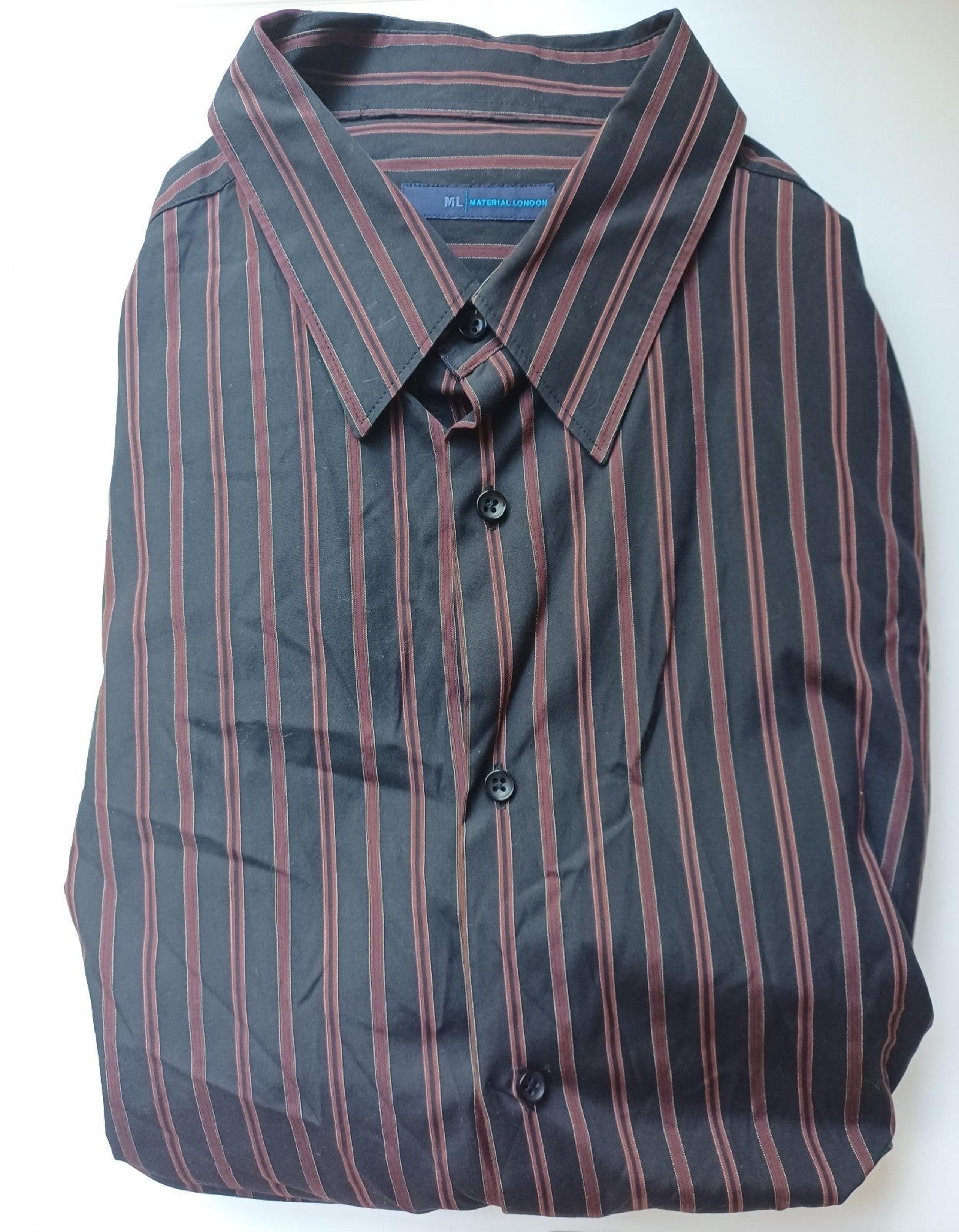 Mens Button Down collared burgundy & black striped XL shirt - Material London