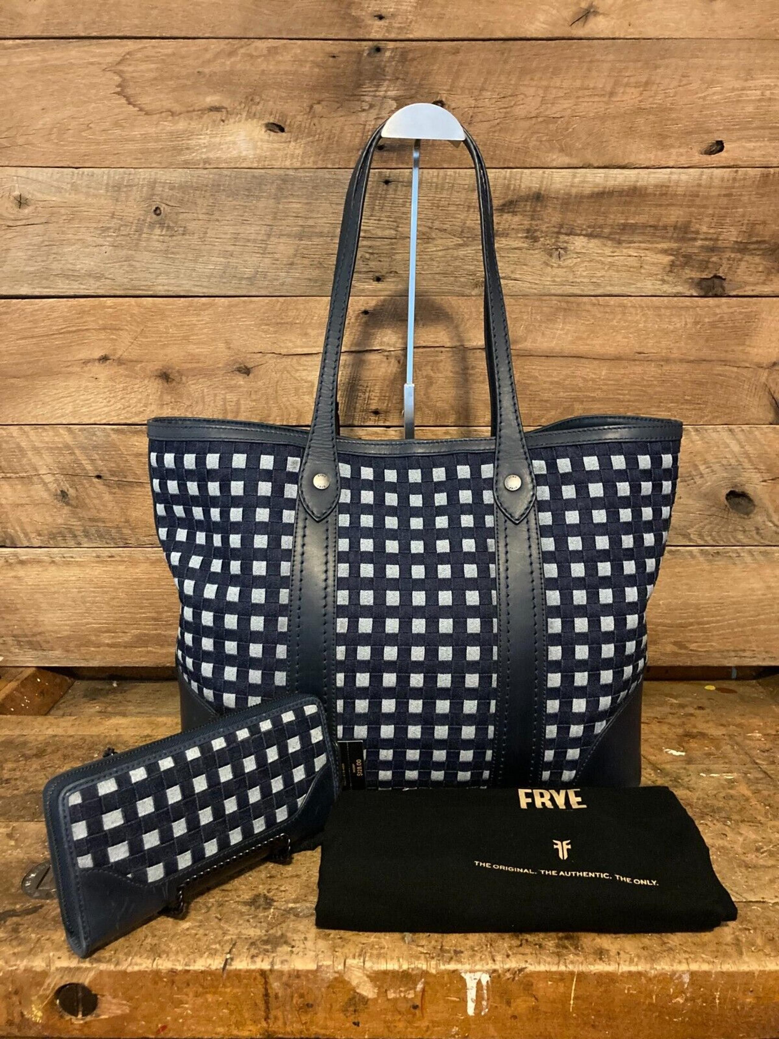 Frye Melissa Denim & Leather Larger Shopper and Matching Melissa Zip Wallet-NWT