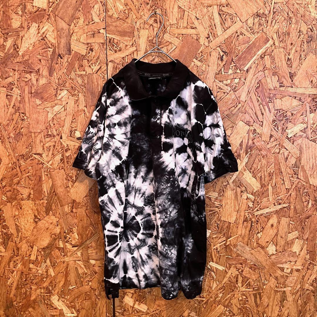 Norton Short-Sleeve Polo Shirt Tie-Dye Logo Embroidery Black Men's L