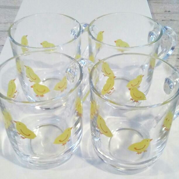 Japanese Glass Baby Chick Cute 4 Cups Japanese Glass Baby Chick Cute 4 Cups
