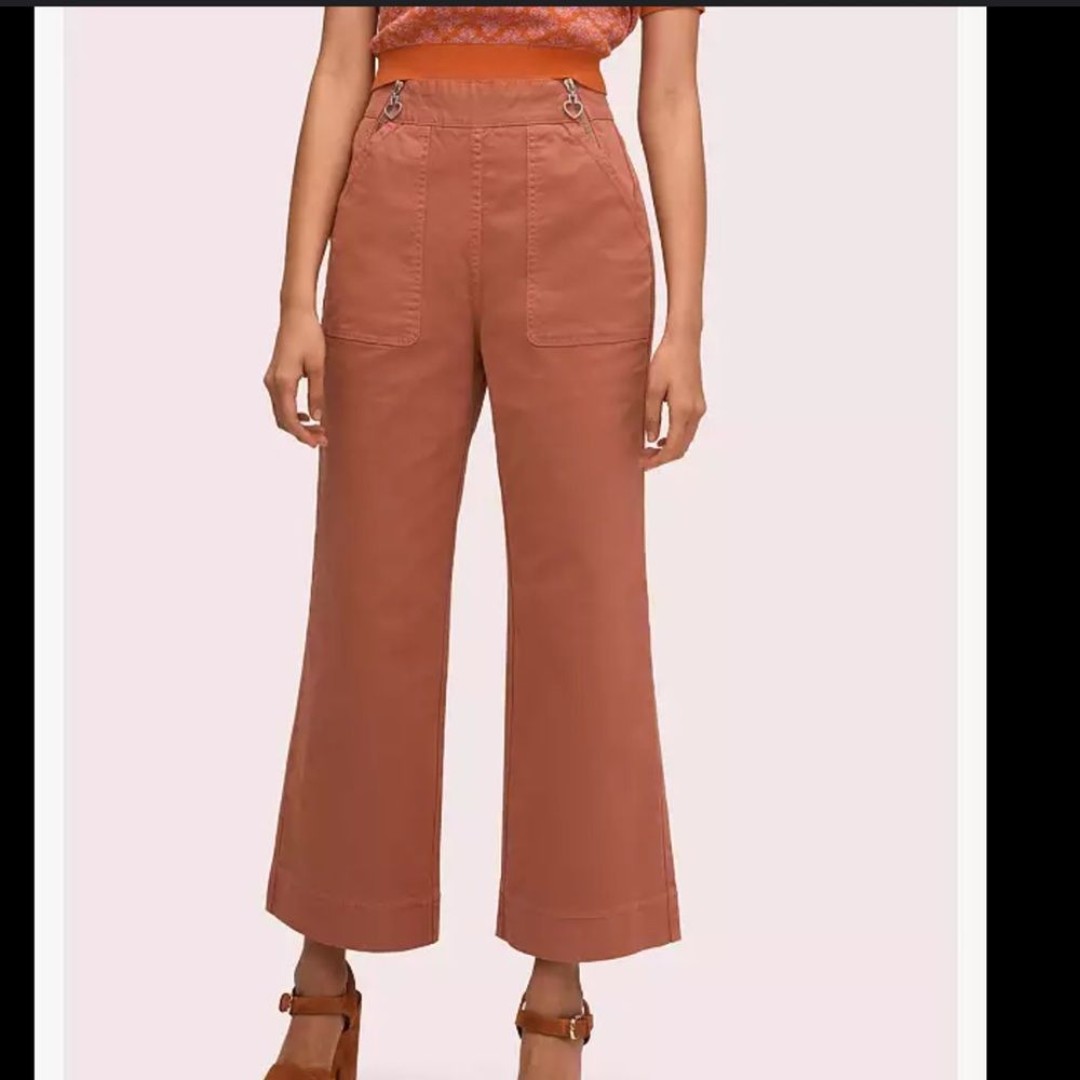 Kate Spade Women Denim Zip Flare Pant Size 30 Preppy Cotton Blend In Nearly Nude