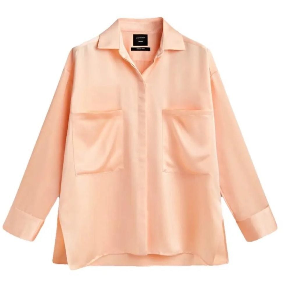 NWT Massimo Dutti Studio Women's Oversized Satin Feel Button Up Blouse Shacket L