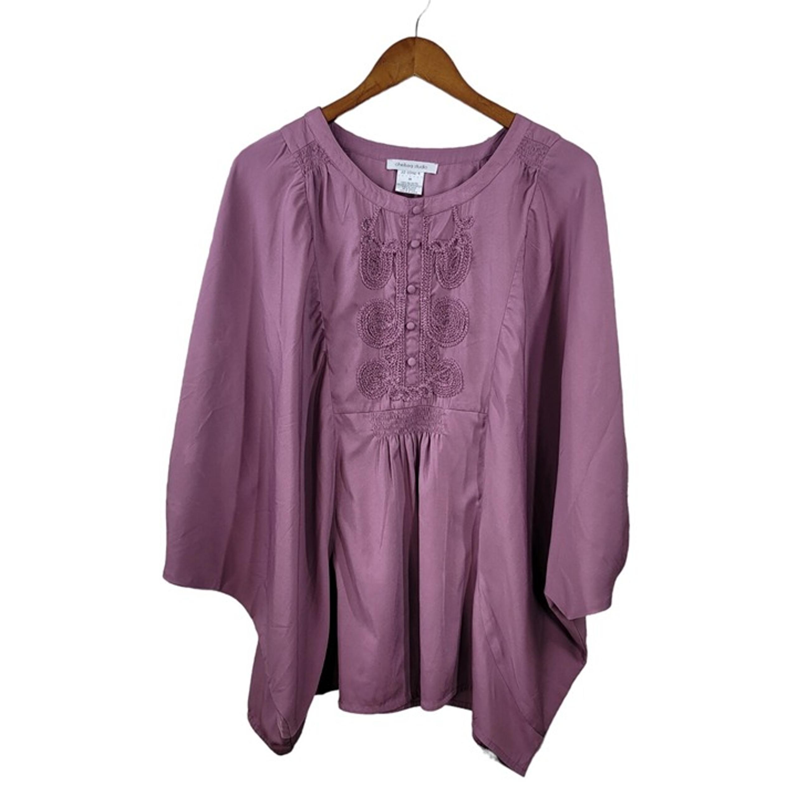 Chelsea Top Poncho Plus size 1X Womens Bat Wing Embroidered mauve