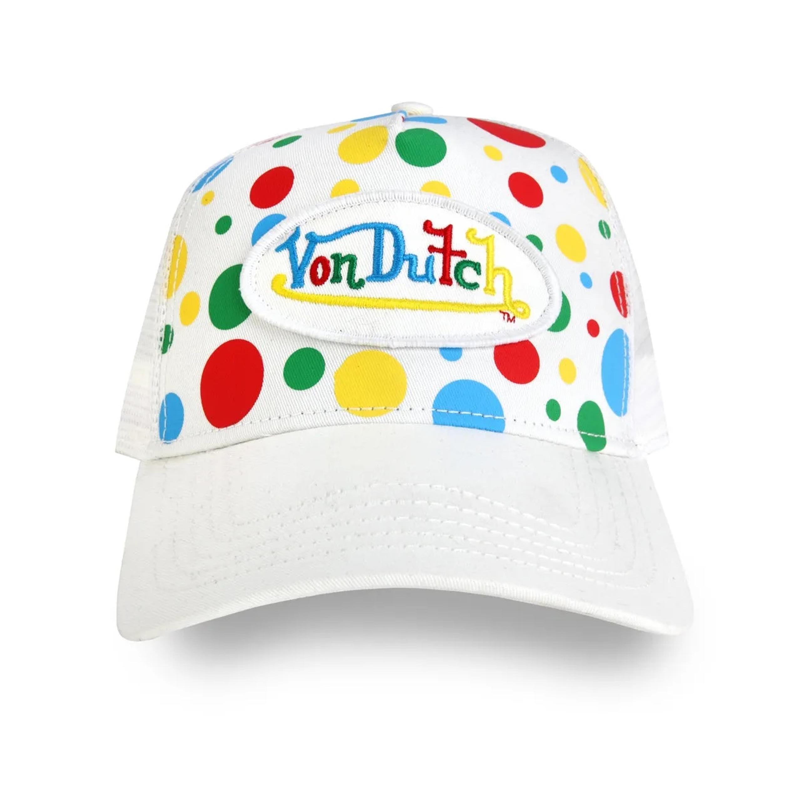 Von Dutch White Colorful Polka Dot Trucker Hat NWT New Rare with patch logo