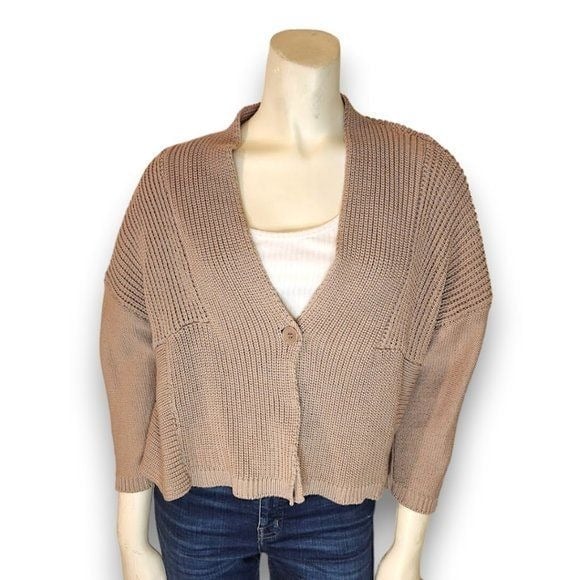 PUROTATTO Women Cotton and Silk Knit Made in Italy Cardigan Long Sleeve Tan XS