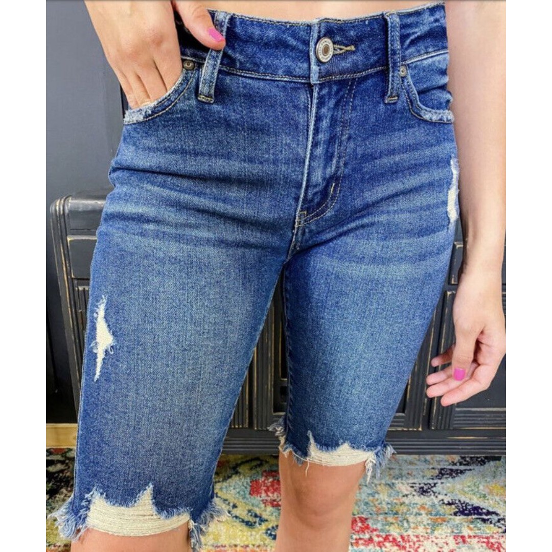 KanCan Size 1/24 Mid Rise Distressed Hem Bermuda Shorts NWT