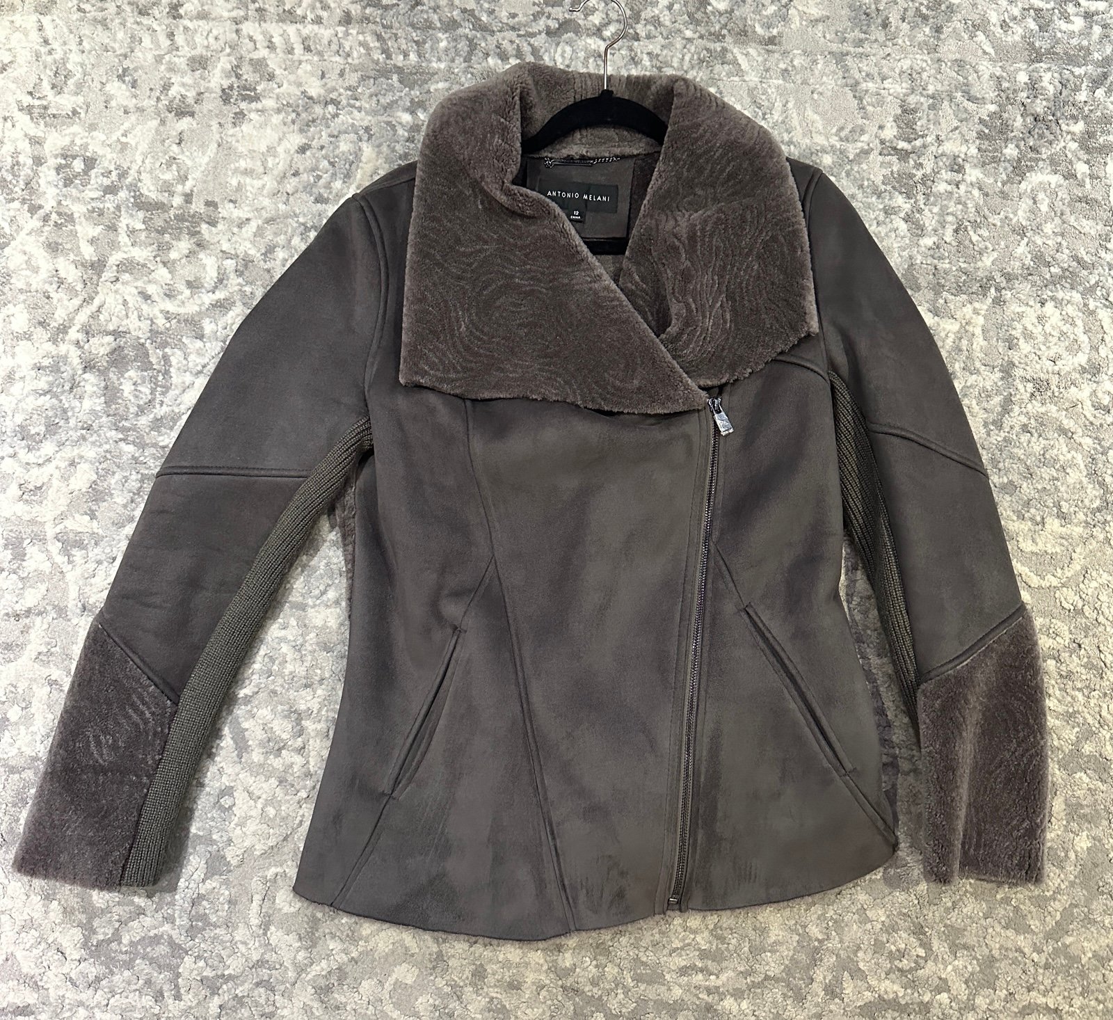 Antonio Melani Wool Knit Moto Jacket French Gray