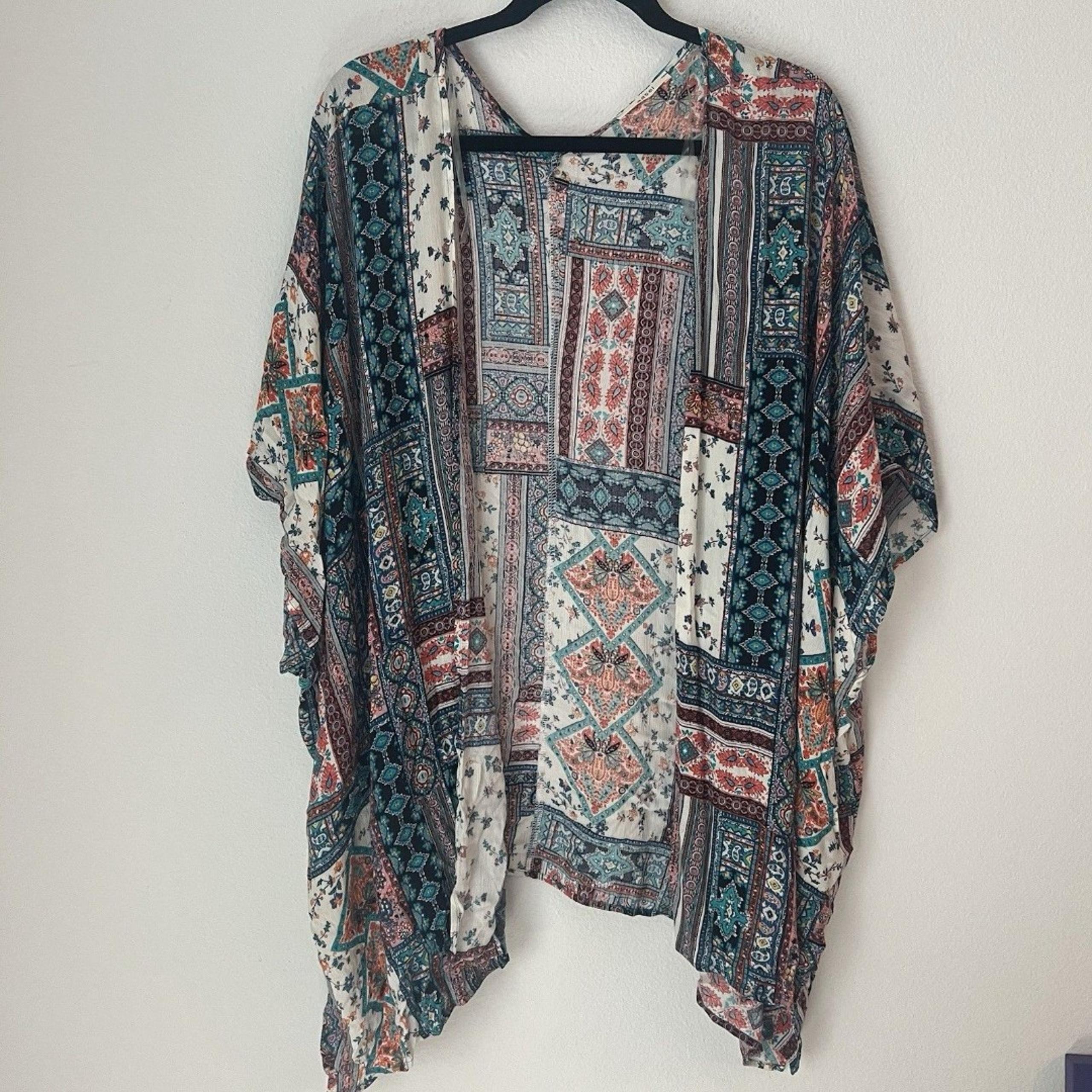 Easel Open Front Kimono Long Cardigan Beachy Festival Boho Size L