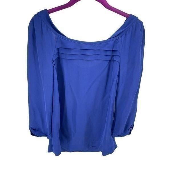 Massimo Dutti mulberry silk Blouse Top Pullover Pleated Sheer Bow Blue XS