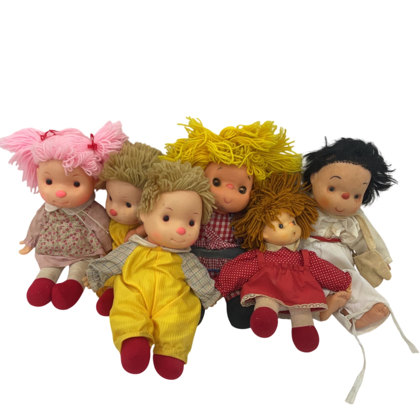 Vintage Handmade LOT Baby Dolls Soft Body Yarn Hair Rubber Headed Ice Cream Kids