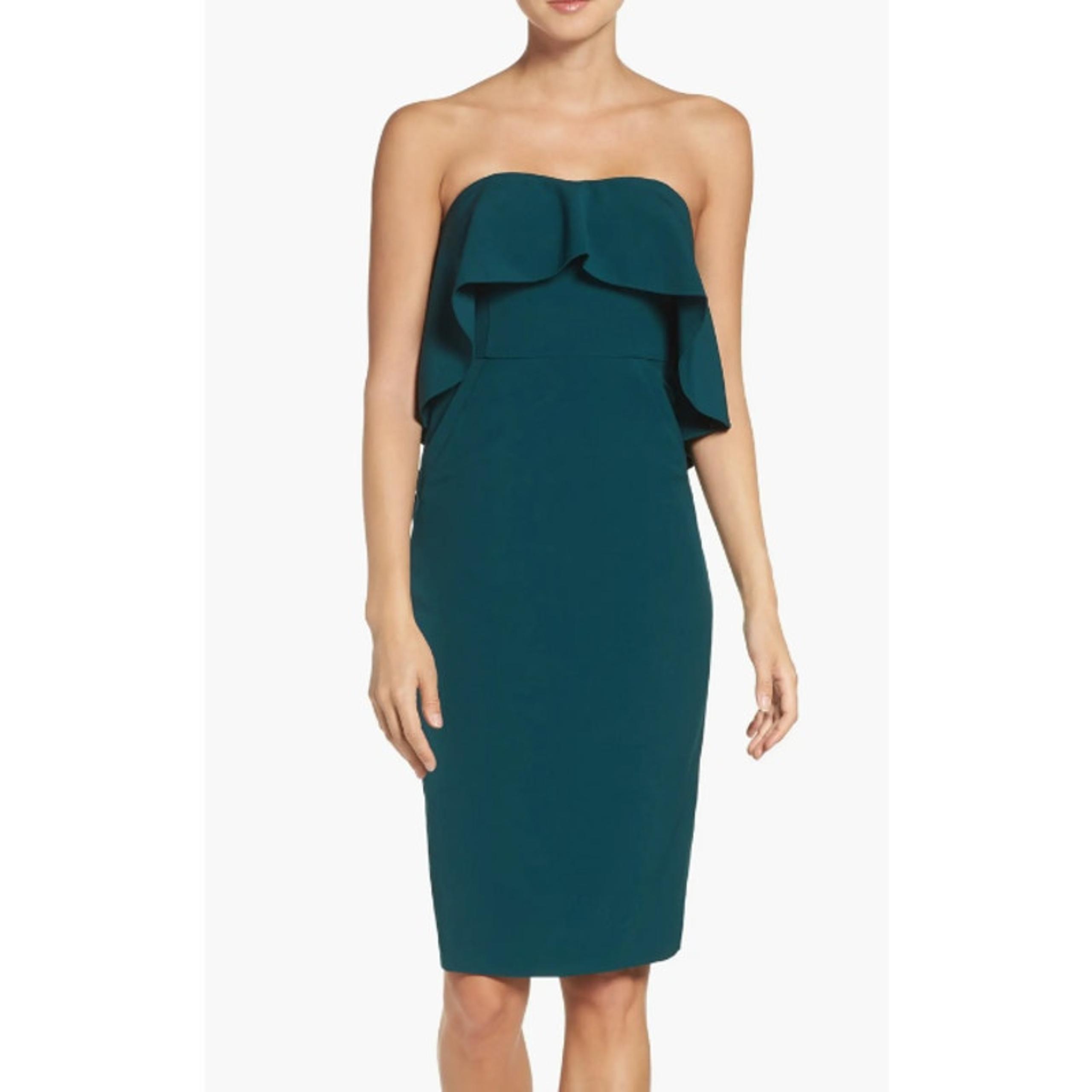 Chelsea28 Womens Strapless Sheath Dress Size 6 Green Ponderosa Ruffle NWT