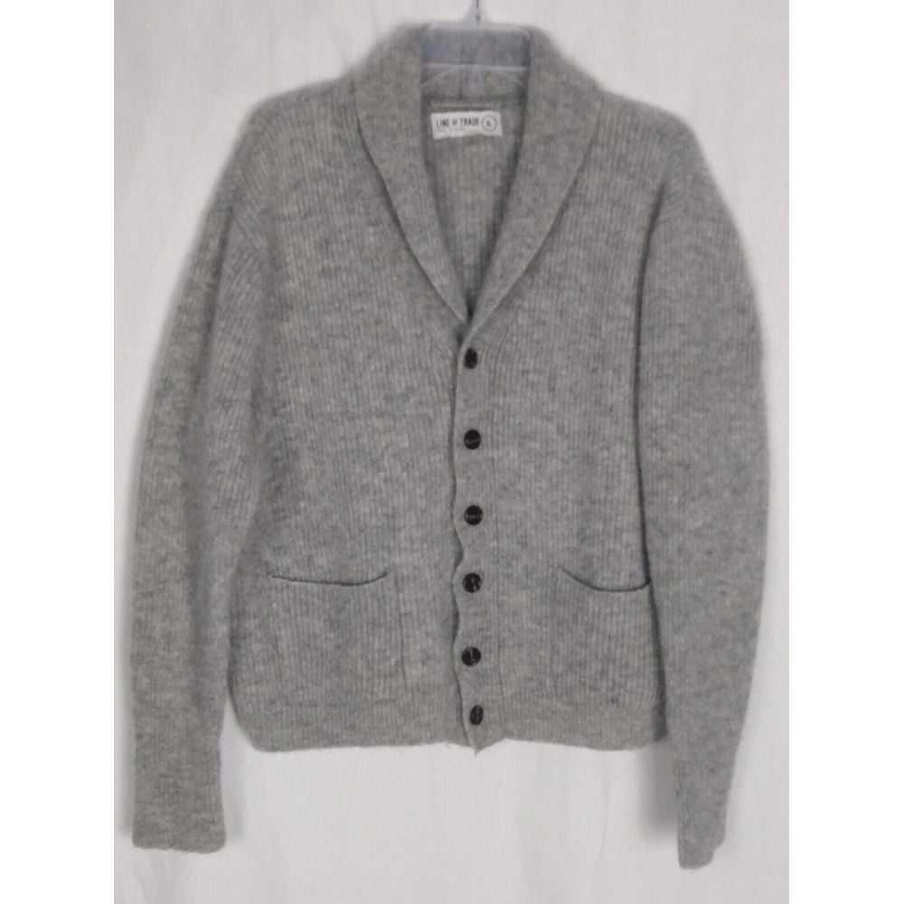 Line of Trade Men's 100% Shetland Wool Button Cardigan Sweater Size XL Gray
