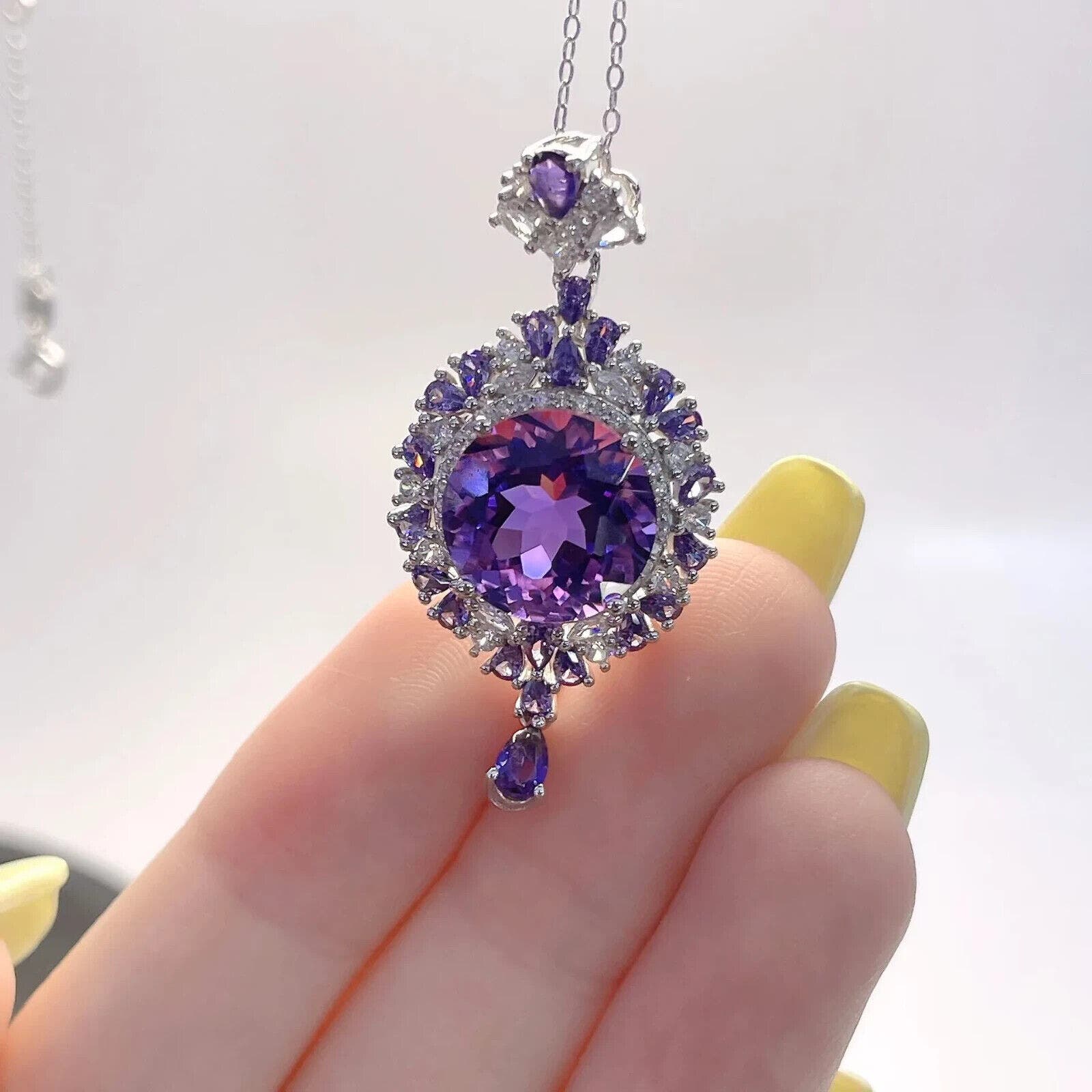 Round 12mm Faceted Amethyst Pendant Necklace, Natural Amethyst Pendant Necklace