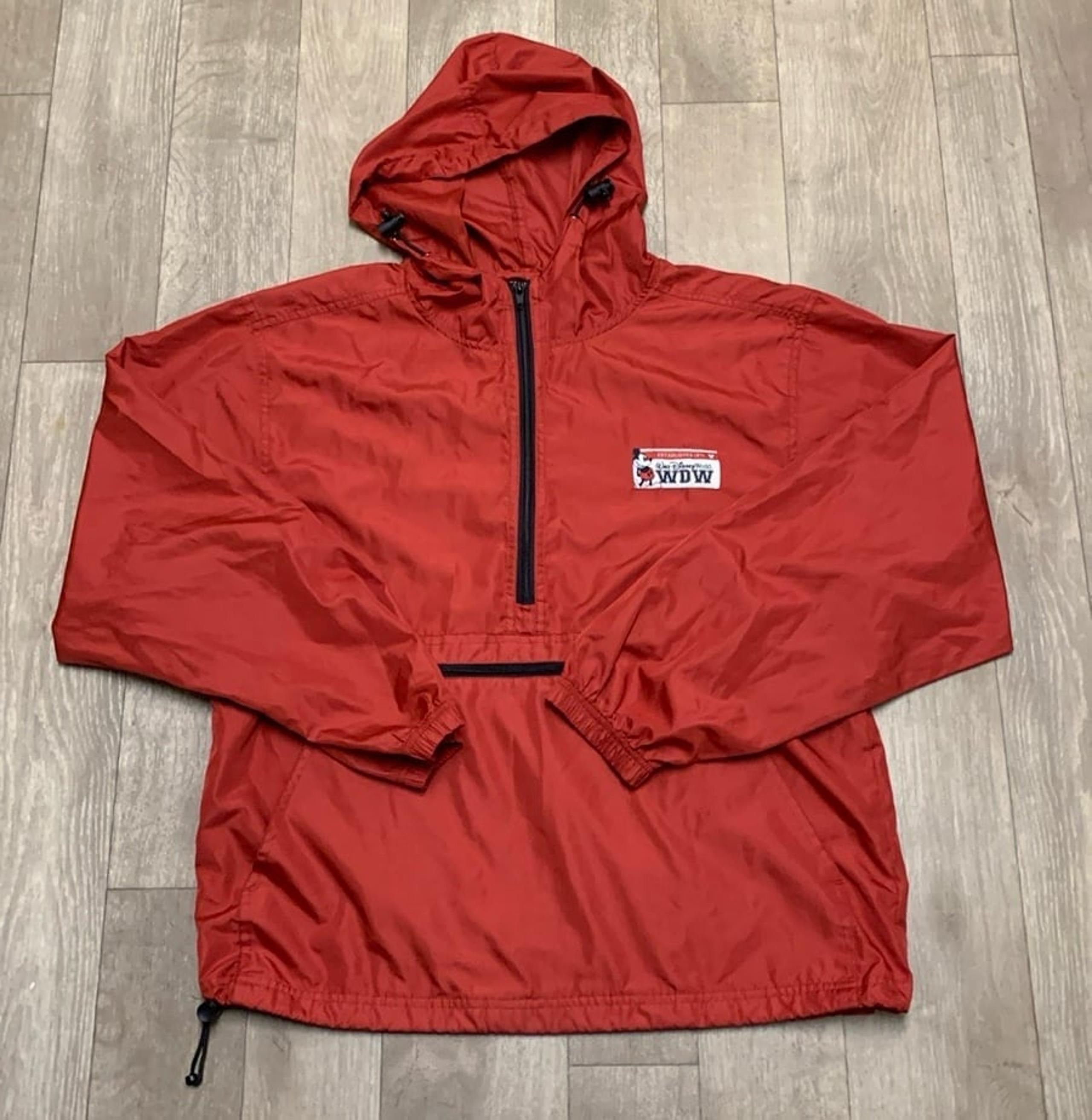 Mens Vintage Walt Disney World Lightweight Half Zip Drawstring Pullover Jacket
