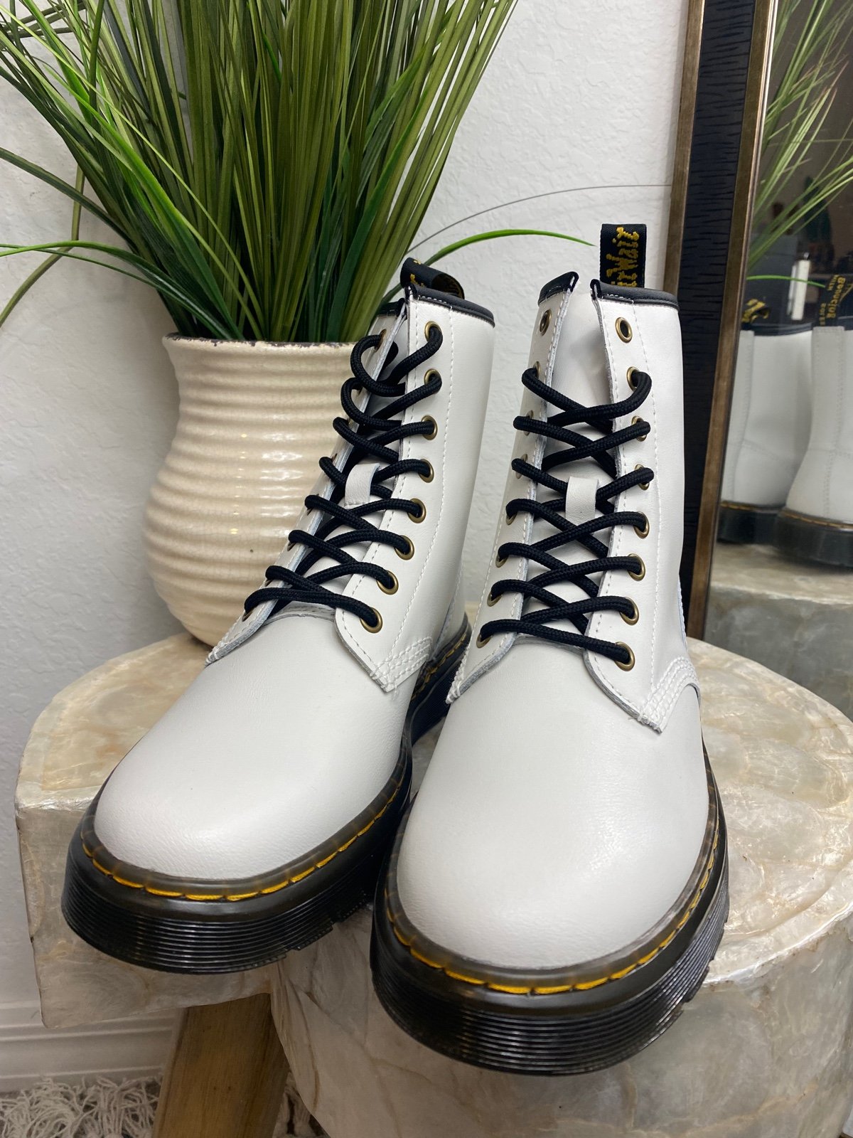 DR MARTENS ZAVALA SMOOTH WHITE LEATHER PLATFORM BOOTS