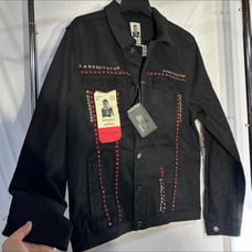 Industrial Indigo Black Denim Embellished Jacket with Rhinestones New Men’s Med